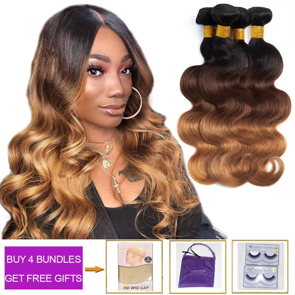 T1B/4/30 Ombre Color Hair Body Wave Virgin Hair Bundles